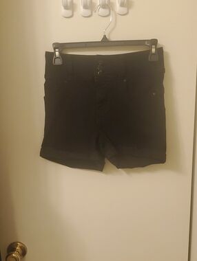 Womens Wax Jean Black Shorts with Double Button Waist